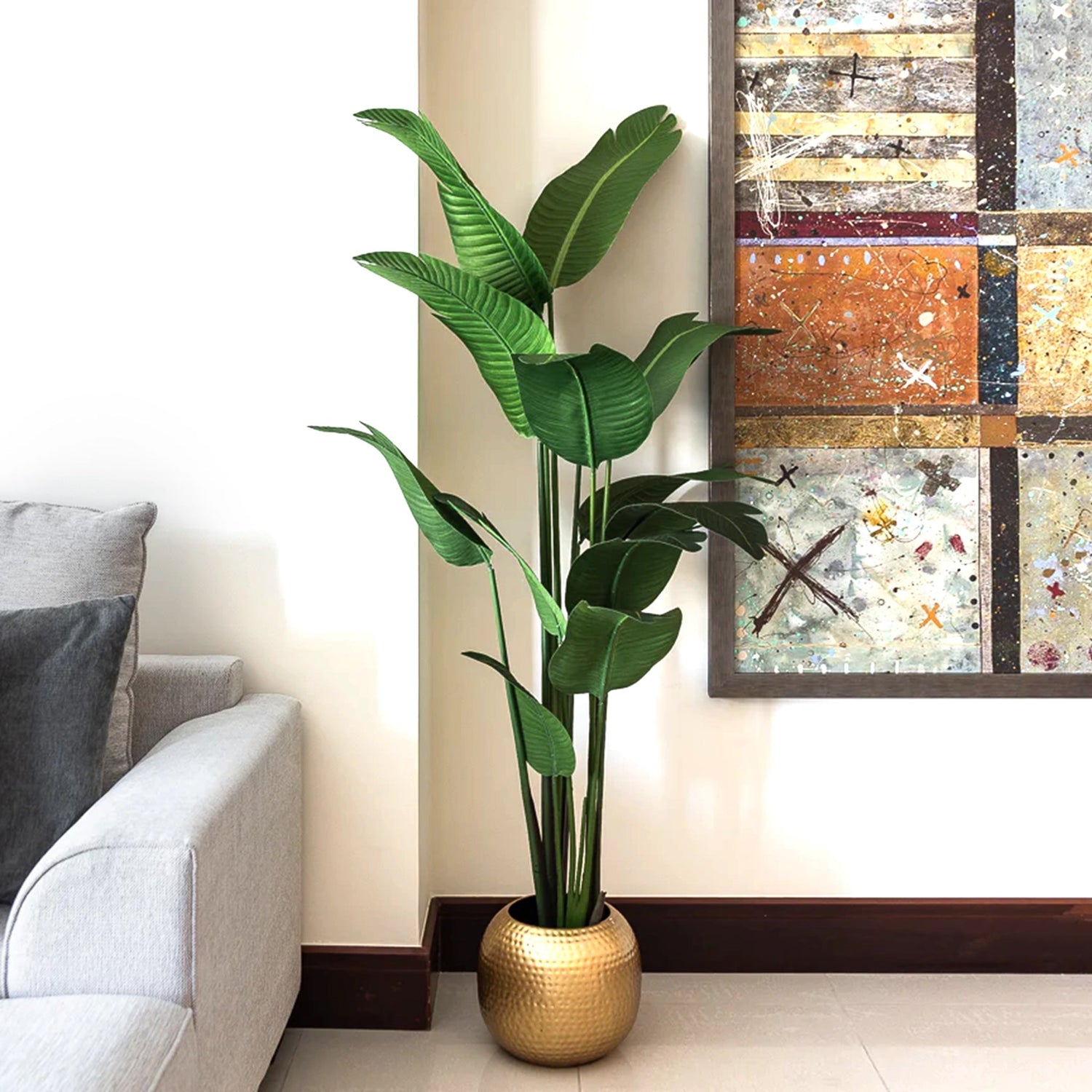 Artificial Strelitzia Bush with lush green leaves for home décor