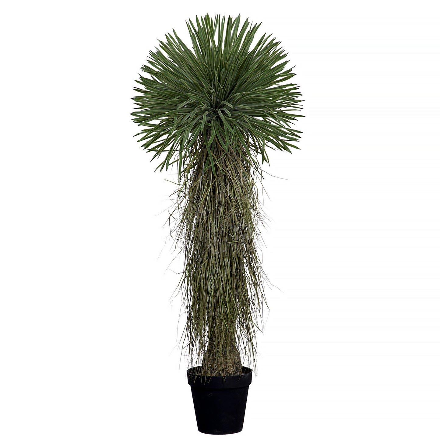 Artificial Yucca Rostrata 150cm with needle-like green leaves and textured trunk in a decorative pot